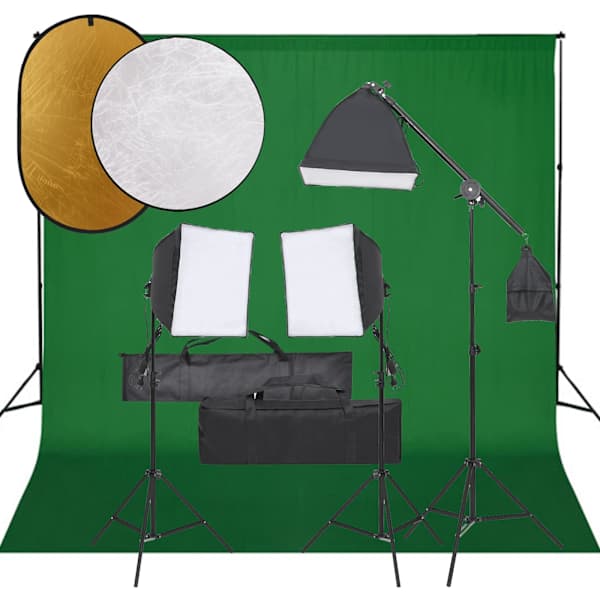 vidaXL fotostuudio komplekt valgustuse, taustapildi ja reflektoriga
