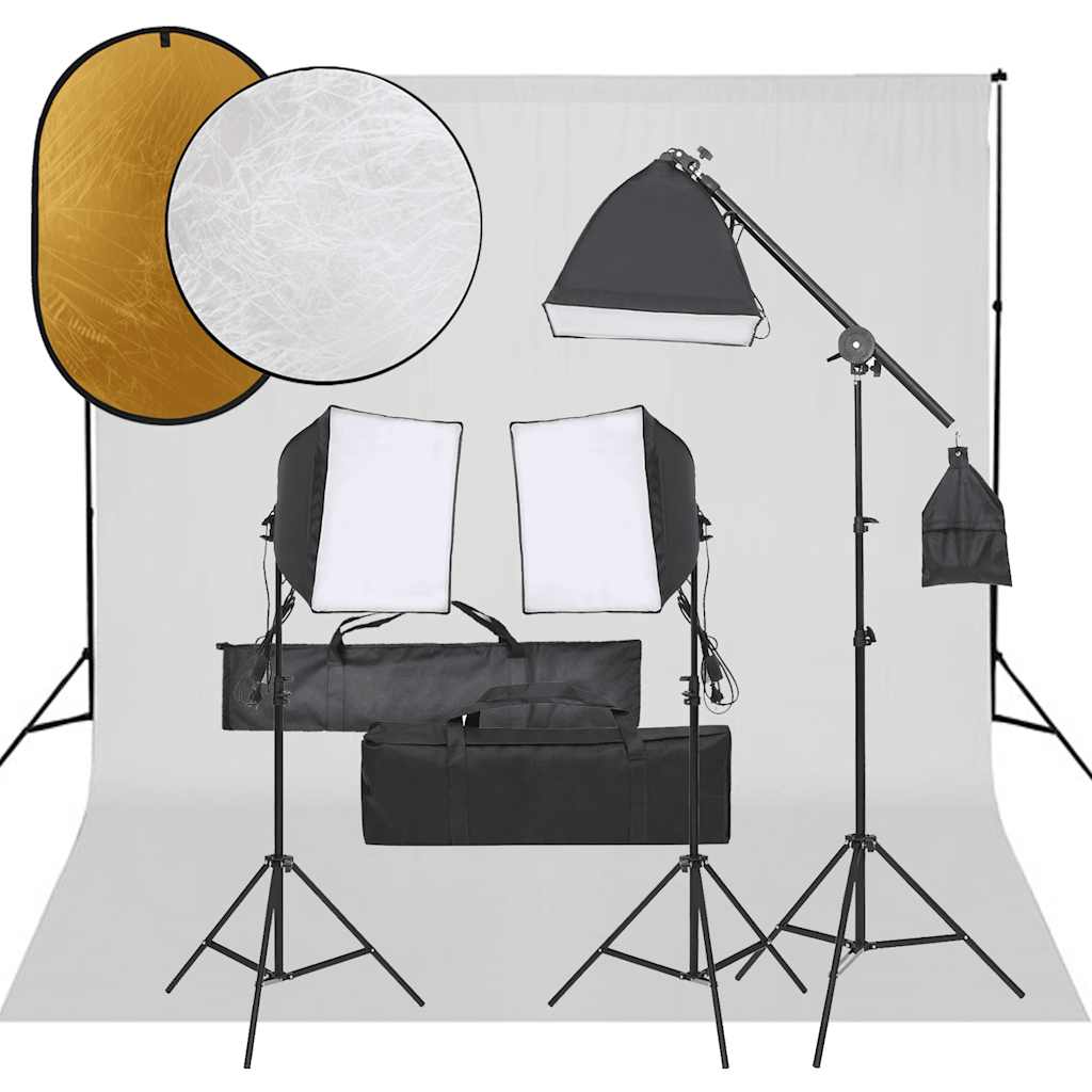 vidaXL Photo Studio Kit with Light Set, Backdrop and Reflector