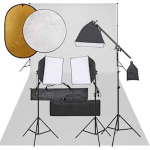 vidaXL fotostuudio komplekt valgustuse, taustapildi ja reflektoriga