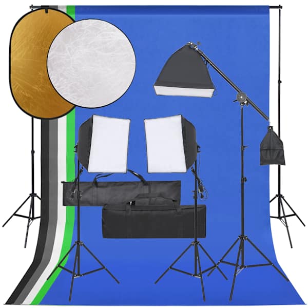vidaXL fotostuudio komplekt valgustuse, taustapildi ja reflektoriga