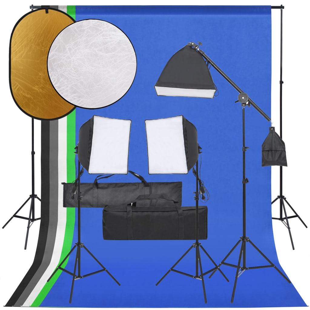 Kit de studio photo avec éclairage toile de fond et réflecteur