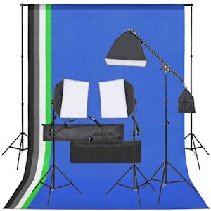 vidaXL fotostuudio komplekt valgustuse ja taustapildiga