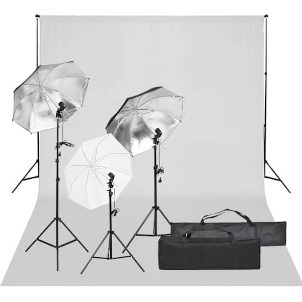 vidaXL fotostuudio komplekt valgustuse ja taustapildiga