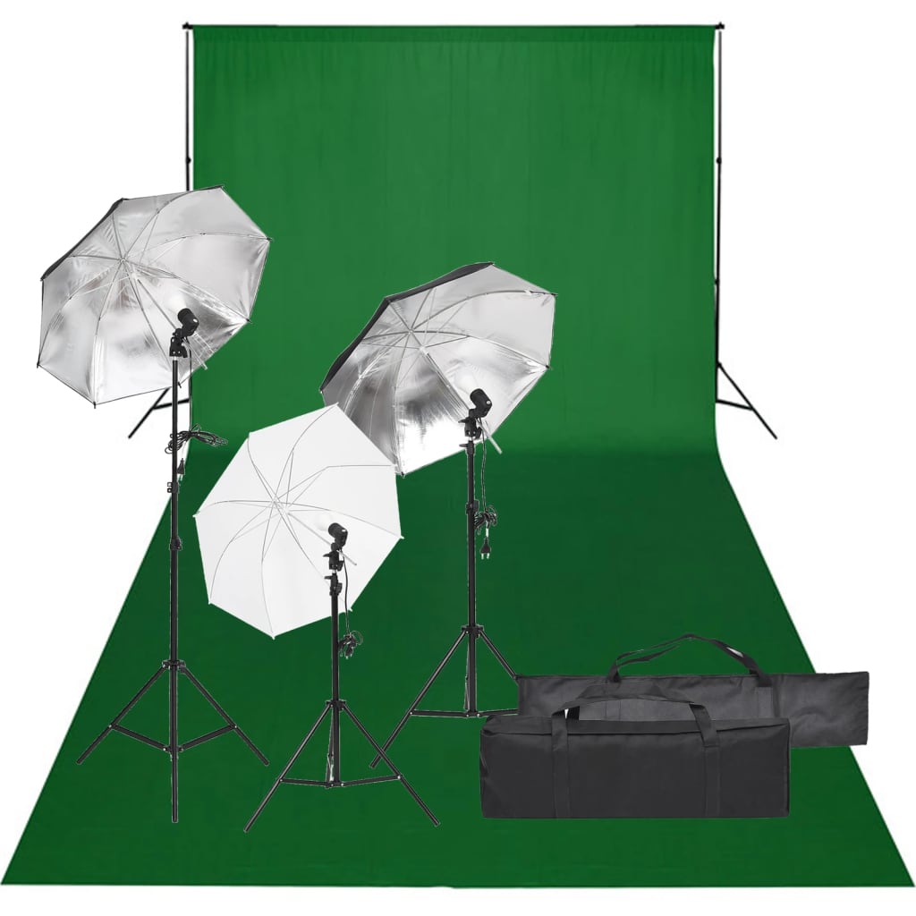 vidaXL Kit studio foto cu set de lumină și fundal