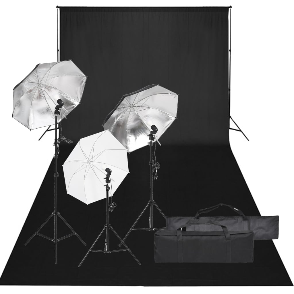 vidaXL Kit studio foto cu set de lumină și fundal