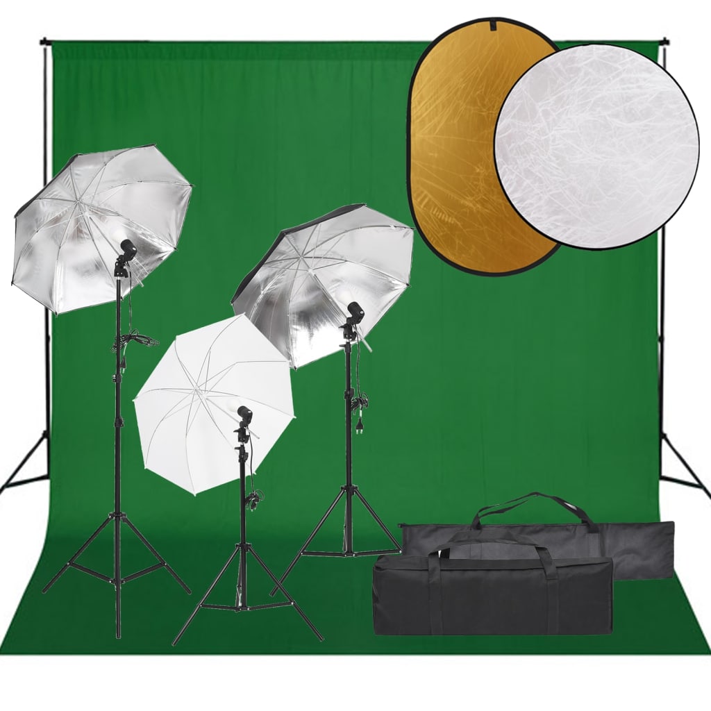 Fotostudio-Set mit Beleuchtung, Hintergrund und Reflektor