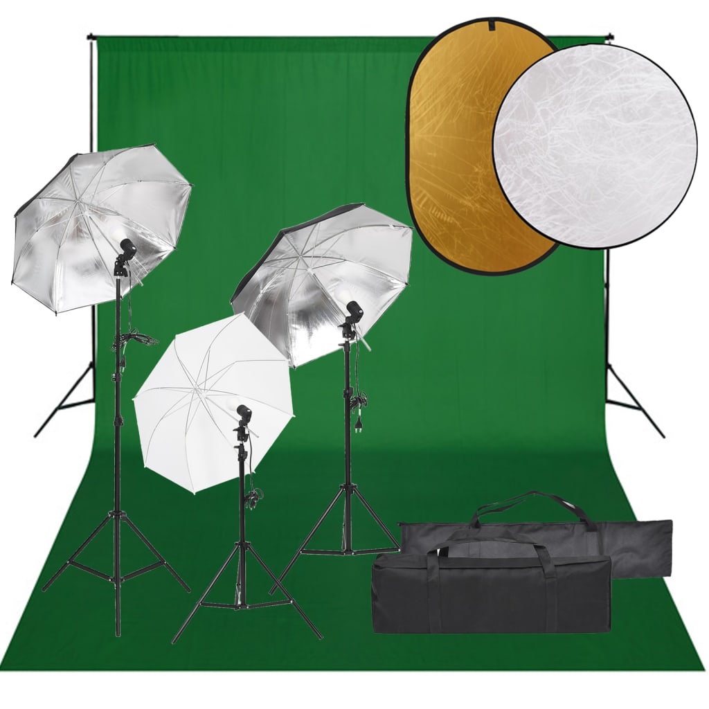 vidaXL Set studio foto cu lumină, fundal și reflector vidaXL