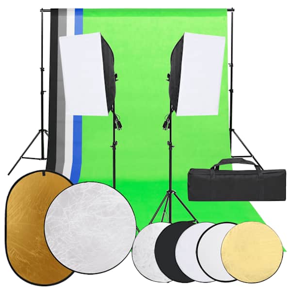 vidaXL fotostuudio komplekt valgustuse, taustapildi ja reflektoriga