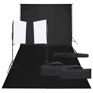 vidaXL fotostuudio komplekt valgustuse ja taustapildiga