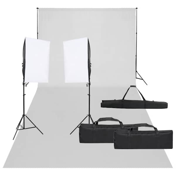 vidaXL fotostuudio komplekt valgustuse ja taustapildiga