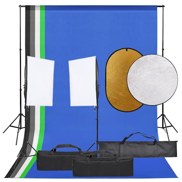 vidaXL fotostuudio komplekt valgustuse, taustapildi ja reflektoriga