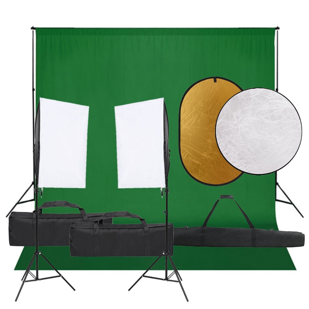 vidaXL Set studio foto cu lumină, fundal și reflector