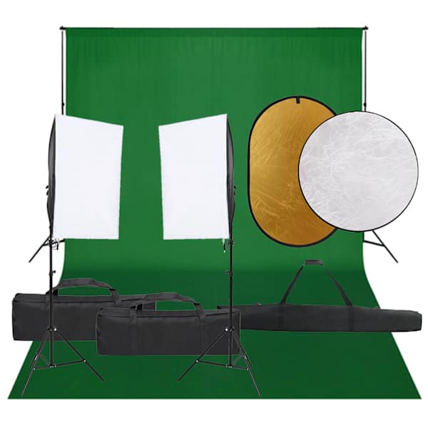 vidaXL fotostuudio komplekt valgustuse, taustapildi ja reflektoriga