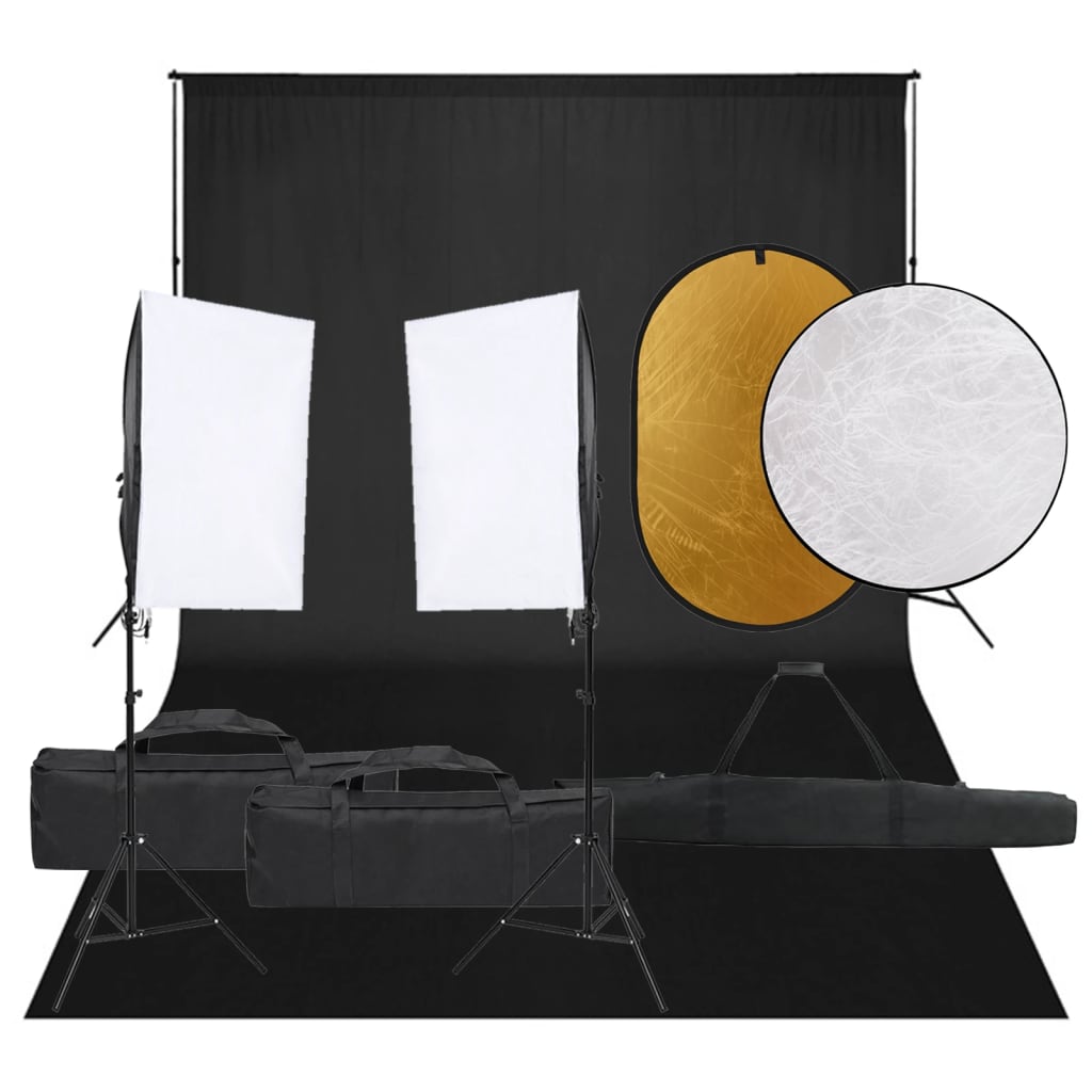 Kit de studio photo avec éclairage toile de fond et réflecteur