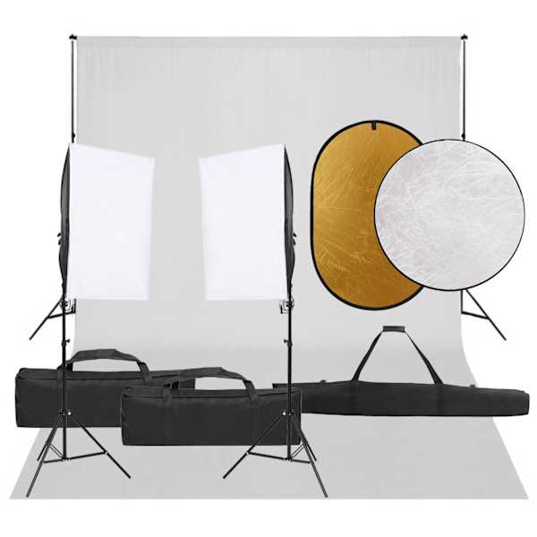 vidaXL fotostuudio komplekt valgustuse, taustapildi ja reflektoriga