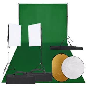 vidaXL fotostuudio komplekt valgustuse, taustapildi ja reflektoriga