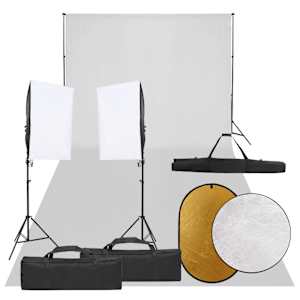 vidaXL fotostuudio komplekt valgustuse, taustapildi ja reflektoriga