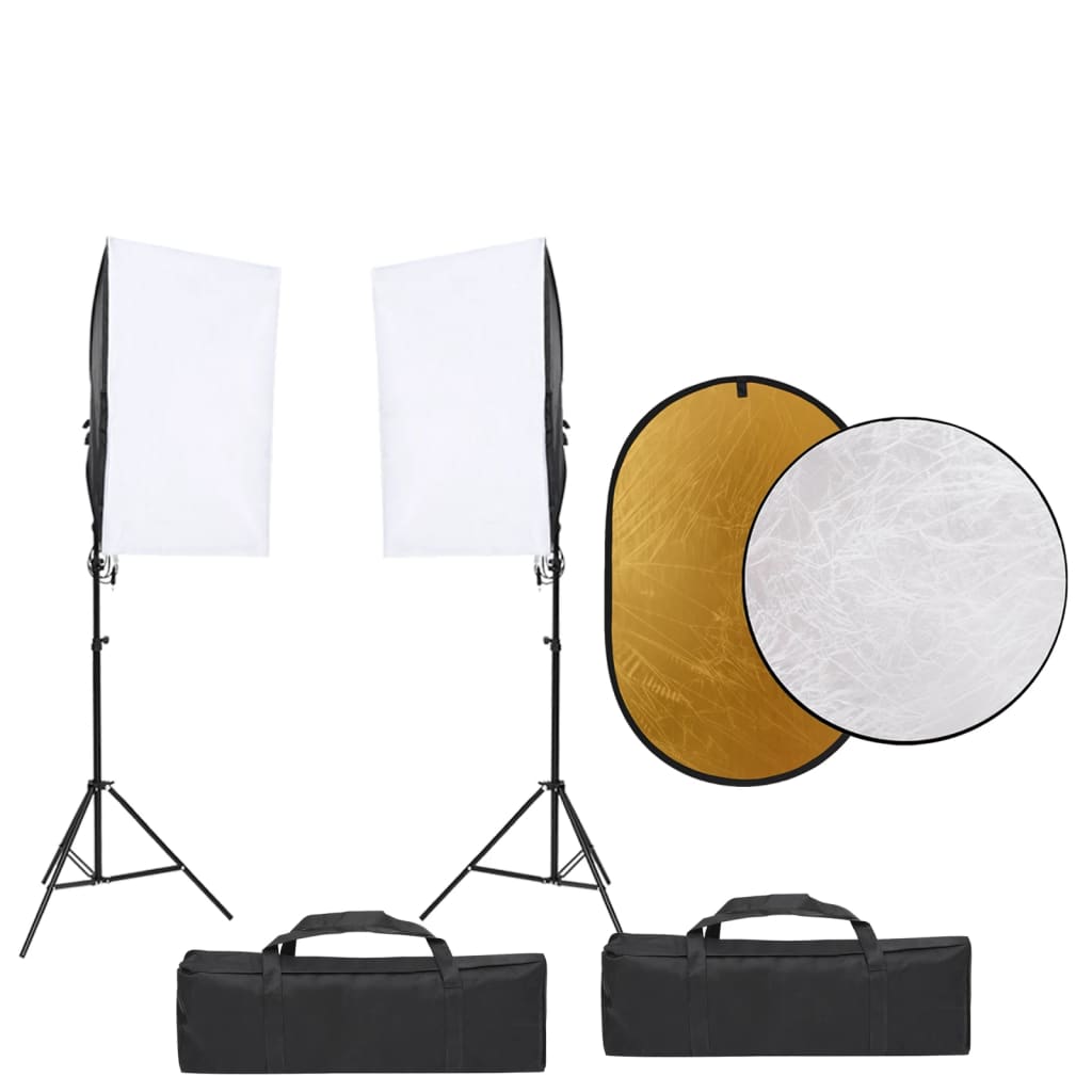 vidaXL Kit studio foto cu set de lumini, fundal și reflector