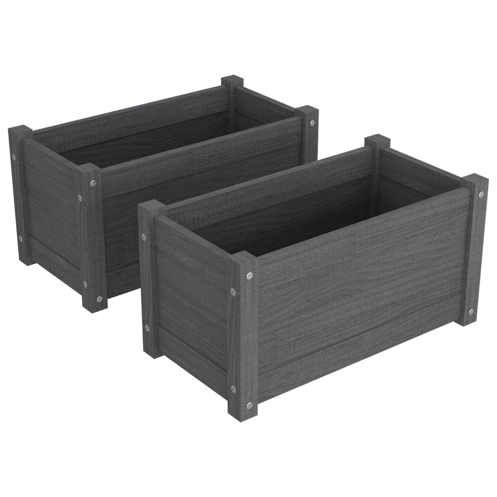 VidaXL Garden Planters 2 Pcs Gray 23.6x12.2x12.2 Solid Wood Pine