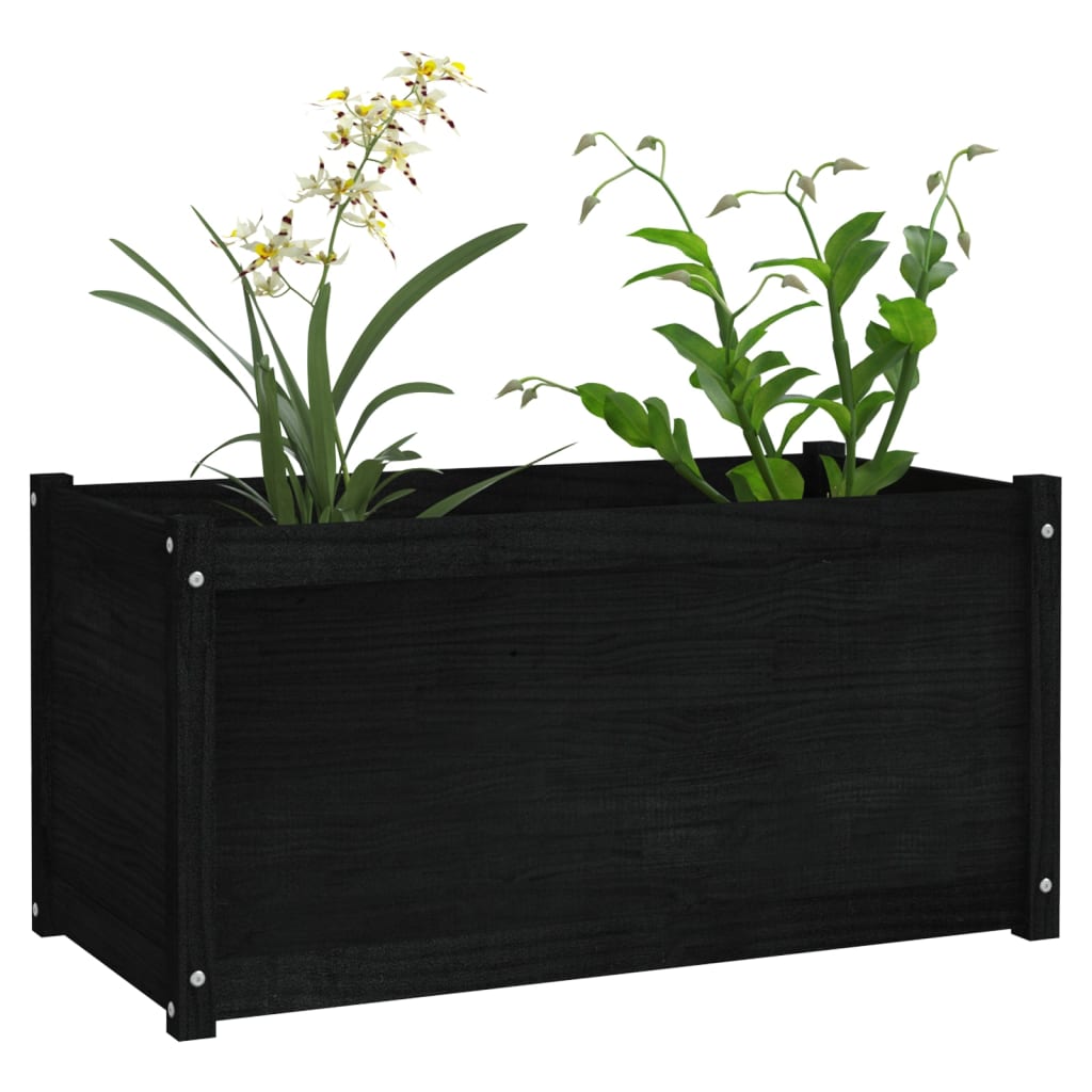 vidaXL Vrtno cvetlično korito črno 100x50x50 cm trdna borovina