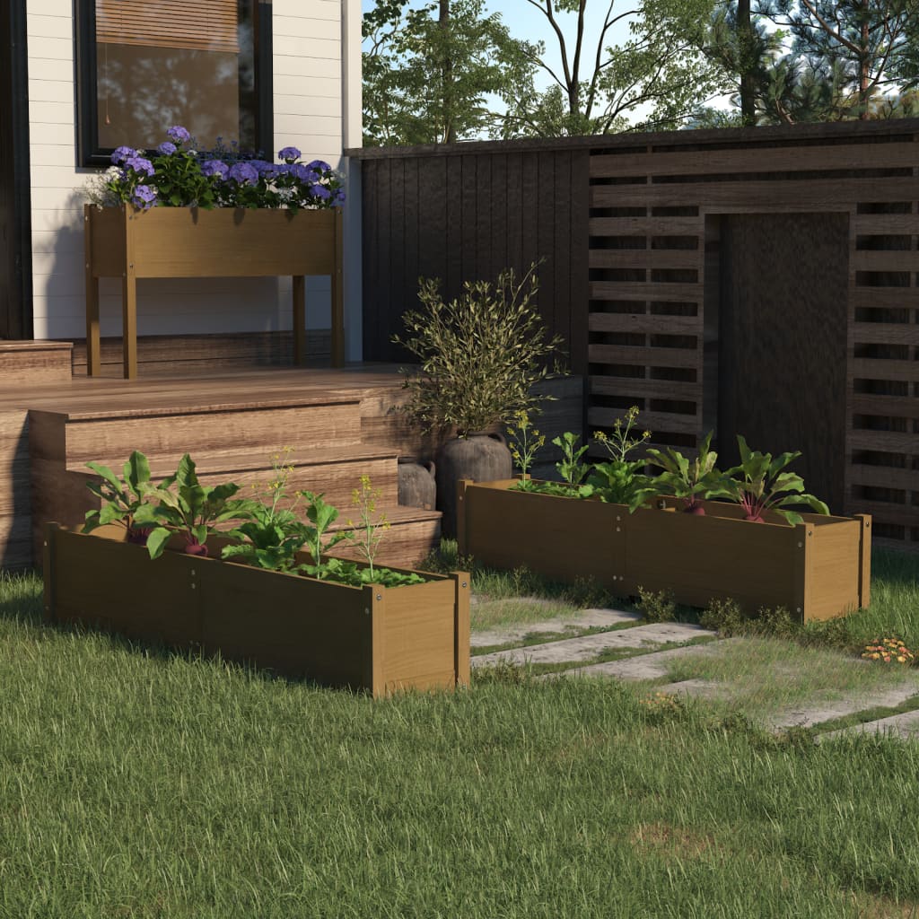 vida XL Garten-Hochbeete 2Stk. Honigbraun 150x 31x 31cm Massivholz Kiefer