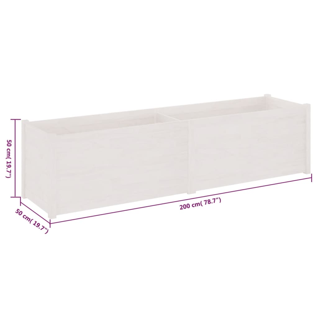 Градински сандък, бял, 200x50x50 см, бор масив