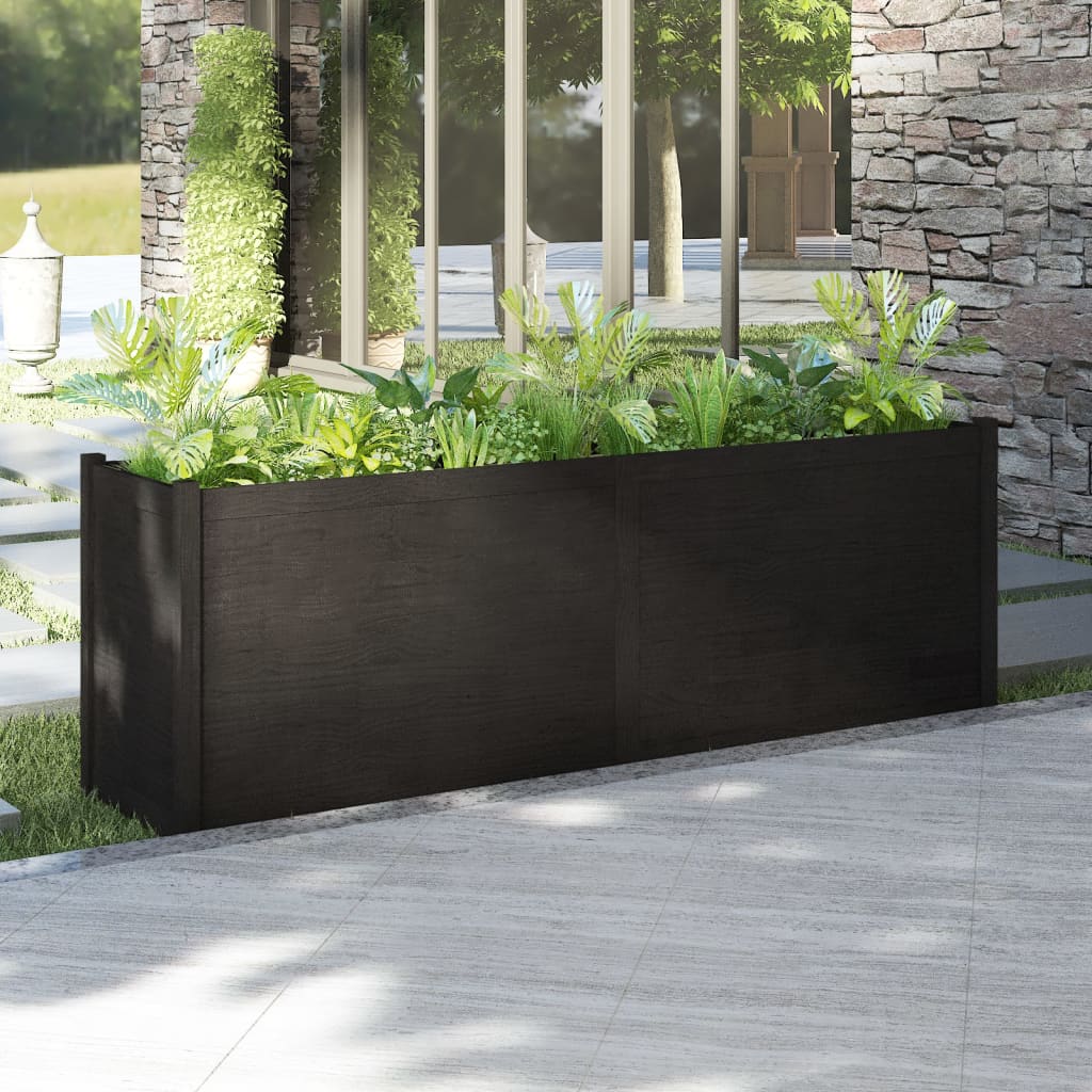 vidaXL Jardinieră de grădină, negru, 200x50x70 cm, lemn masiv de pin 200x50x70