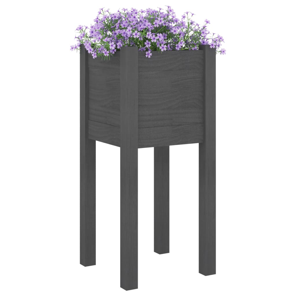 

vidaXL Plantenbakken 2 st 31x31x70 cm massief grenenhout grijs