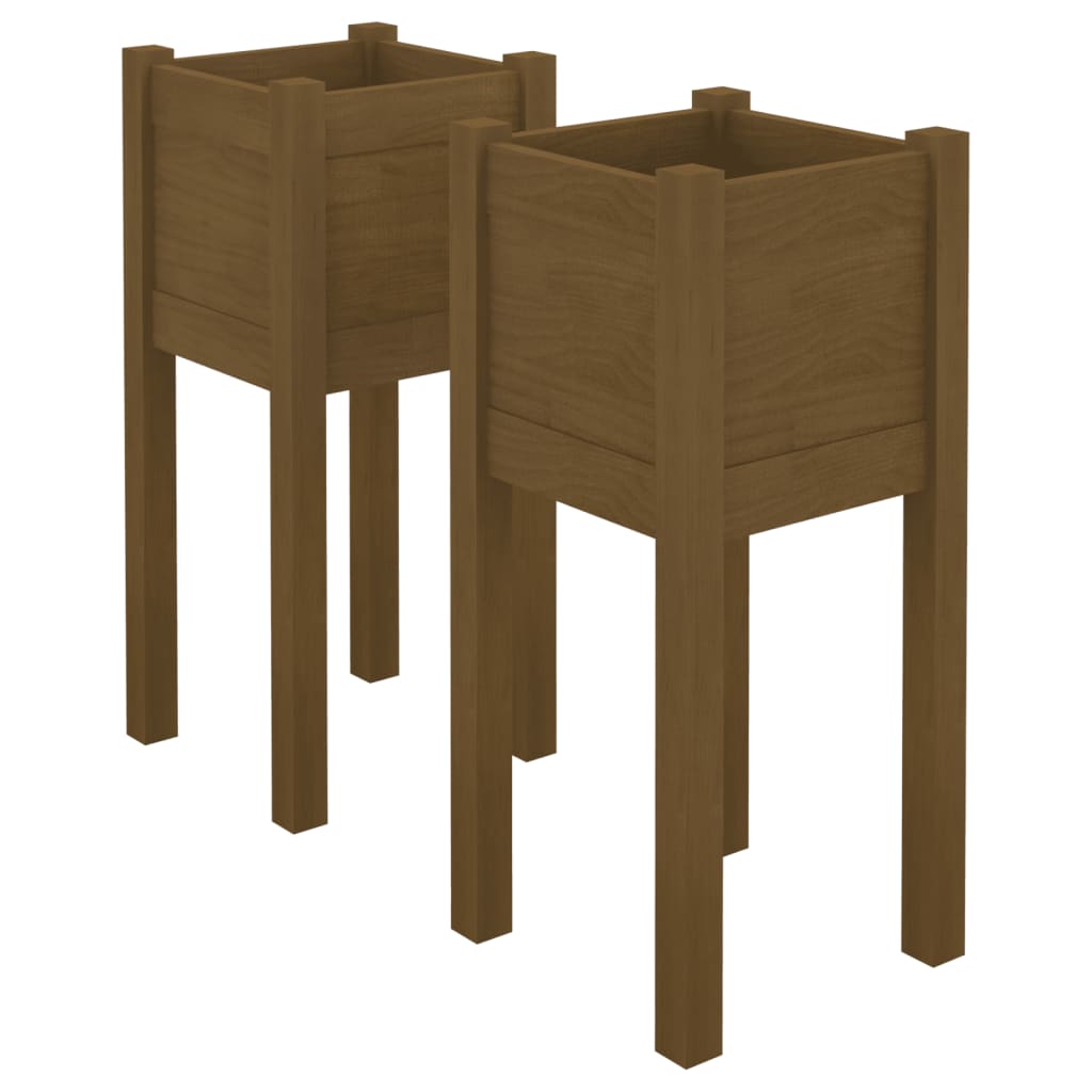 vidaXL Plantenbakken 2 st 31x31x70 cm massief grenenhout honingbruin