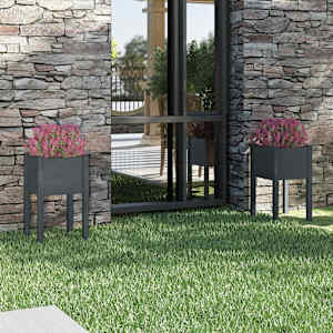 Vrtno cvetlično korito 2 kosa sivo 40x40x70 cm trdna borovina