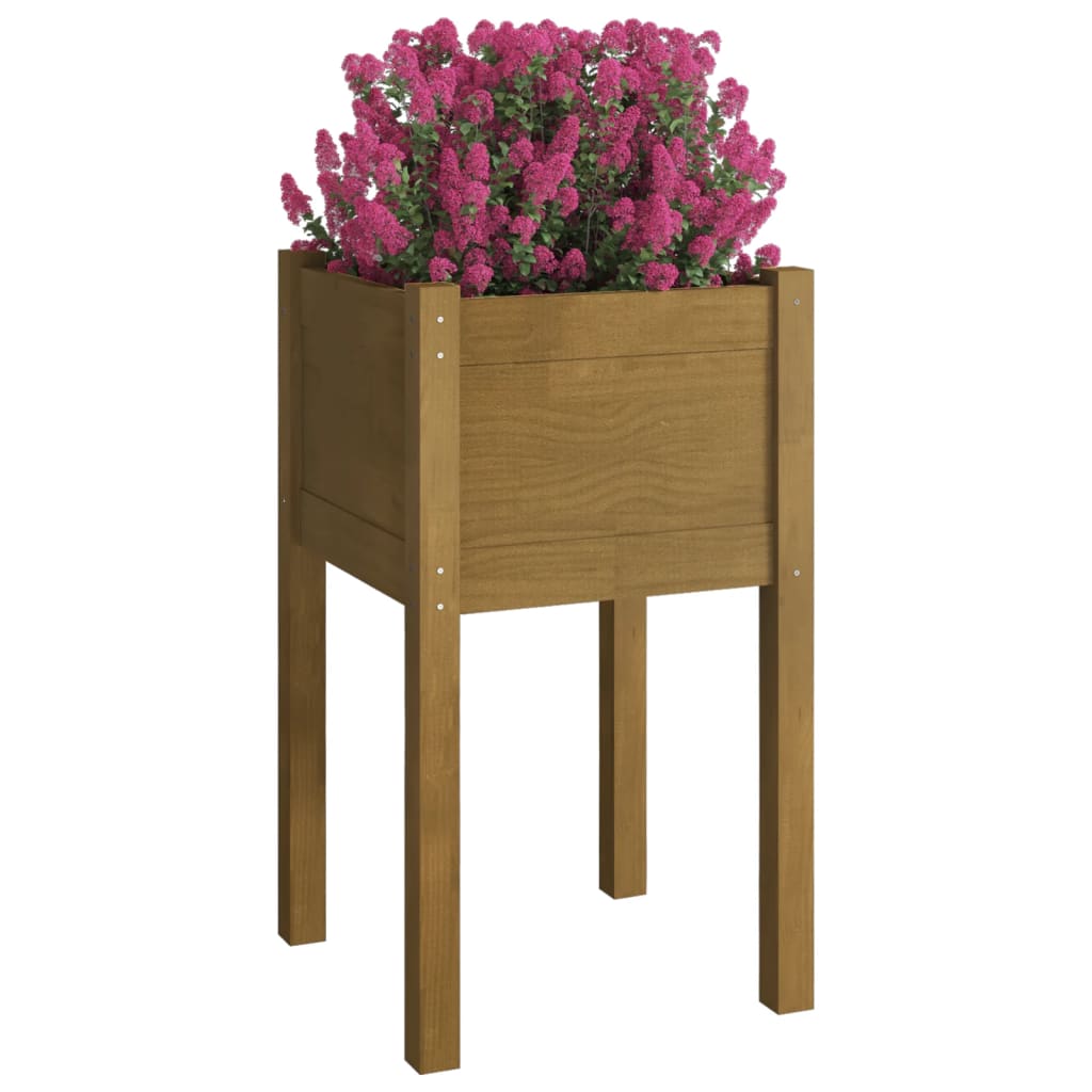 vidaXL 2 db mézbarna tömör fenyőfa kerti virágtartó 40 x 40 x 70 cm