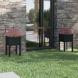 Vrtno cvetlično korito 2 kosa črno 40x40x70 cm trdna borovina