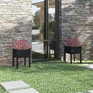 Vrtno cvetlično korito 2 kosa črno 50x50x70 cm trdna borovina