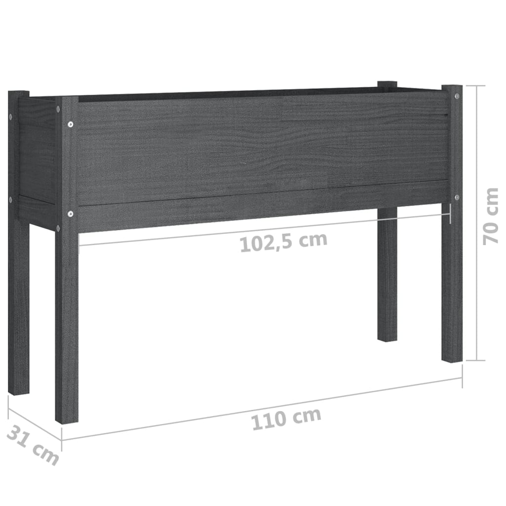 Jardinieră de grădină, gri, 110x31x70 cm, lemn masiv de pin