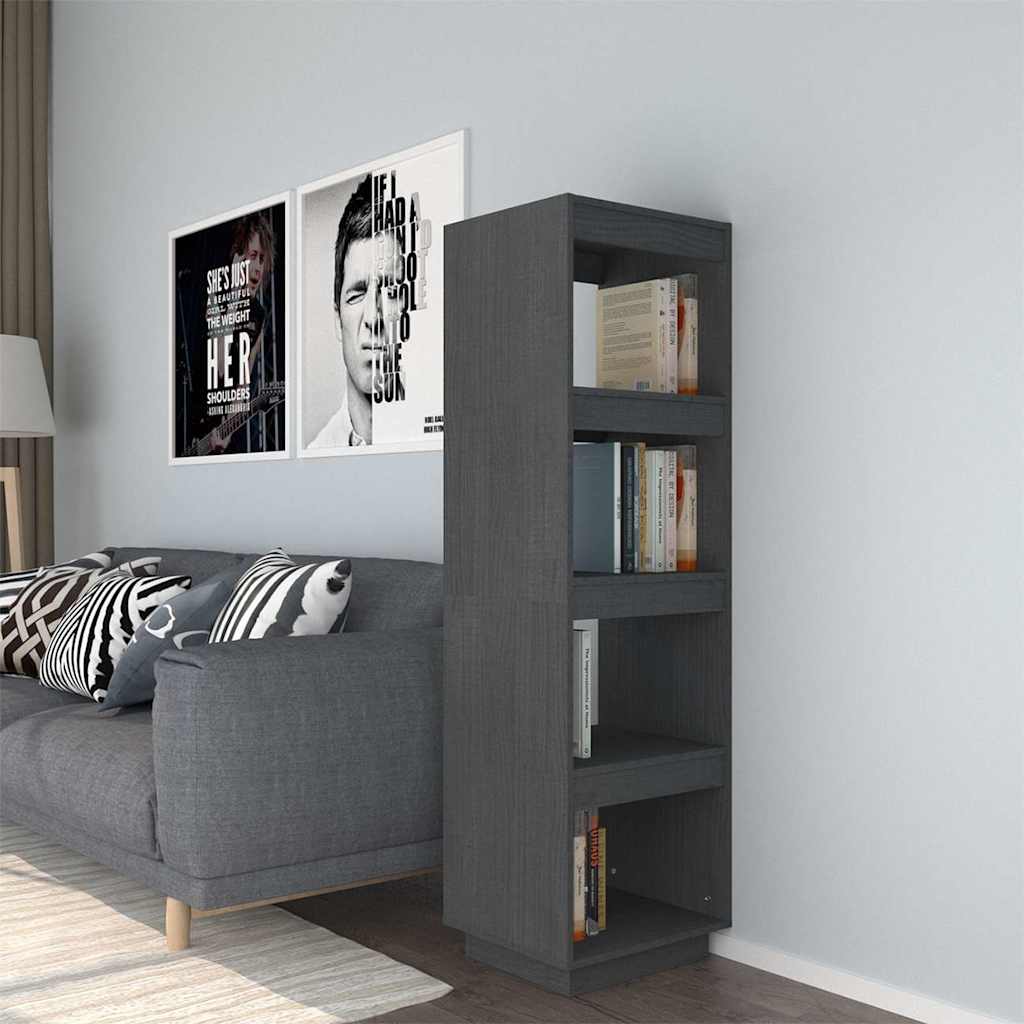 vidaXL Rega� na ksi��ki/przegroda, szary, 40x35x135 cm, drewno sosnowe