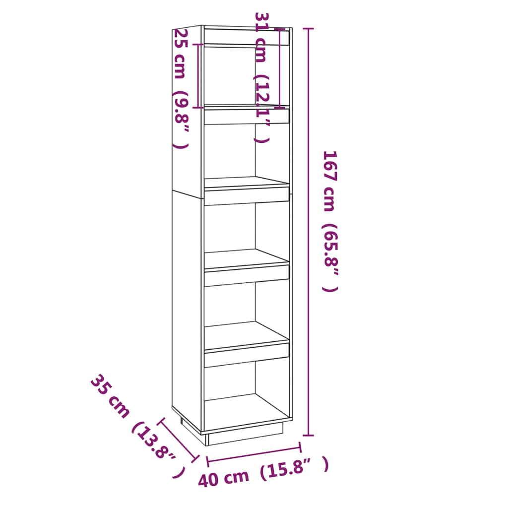 Bibliotecă/Separator cameră, 40x35x167 cm, lemn masiv de pin