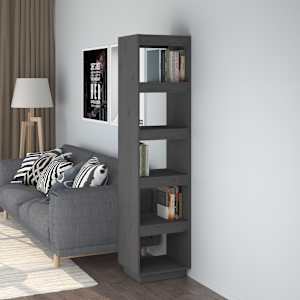 Knjižna omara / pregrada siva 40x35x167 cm trdna borovina