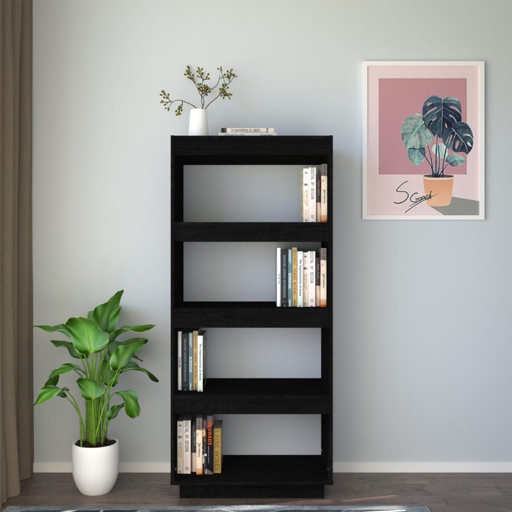 vidaXL Boekenkast/kamerscherm 60x35x135 cm massief grenenhout zwart afbeelding