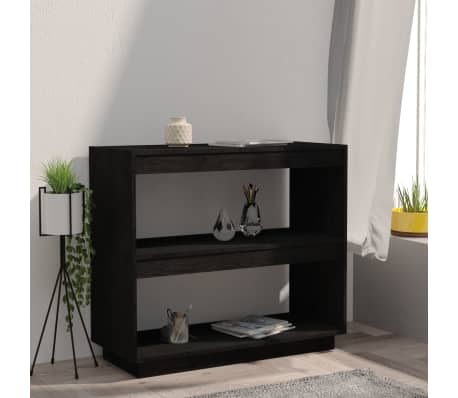 vidaXL fekete t&ouml;m&ouml;r fenyőfa k&ouml;nyvszekr&eacute;ny 80 x 35 x 71 cm