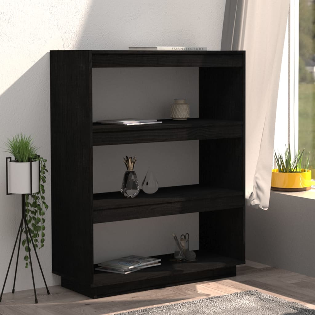 

vidaXL Boekenkast/kamerscherm 80x35x103 cm massief grenenhout zwart