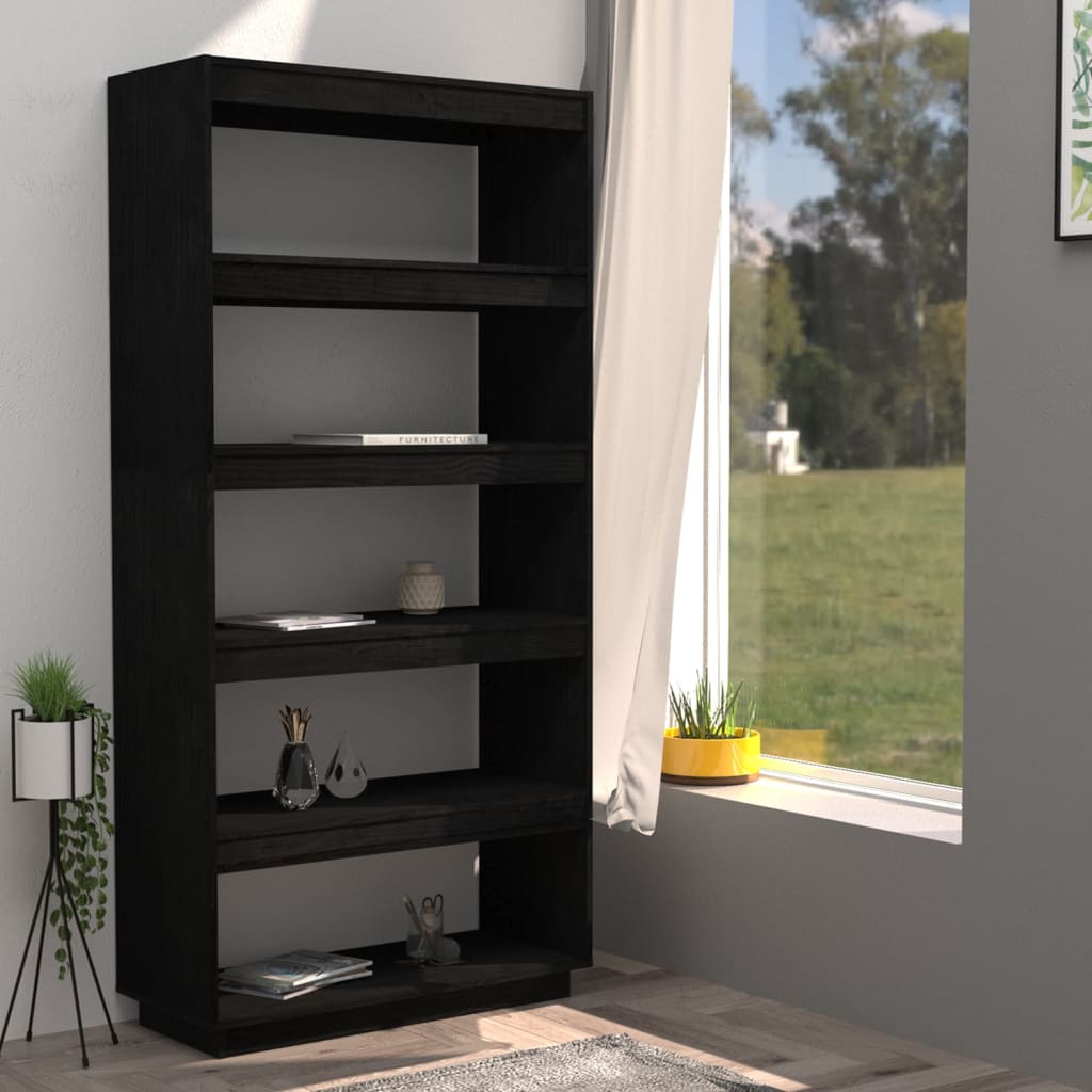 

vidaXL Boekenkast/kamerscherm 80x35x167 cm massief grenenhout zwart