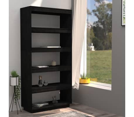 vidaXL Book Cabinet/Room Divider Black 80x35x167 cm Solid Pinewood