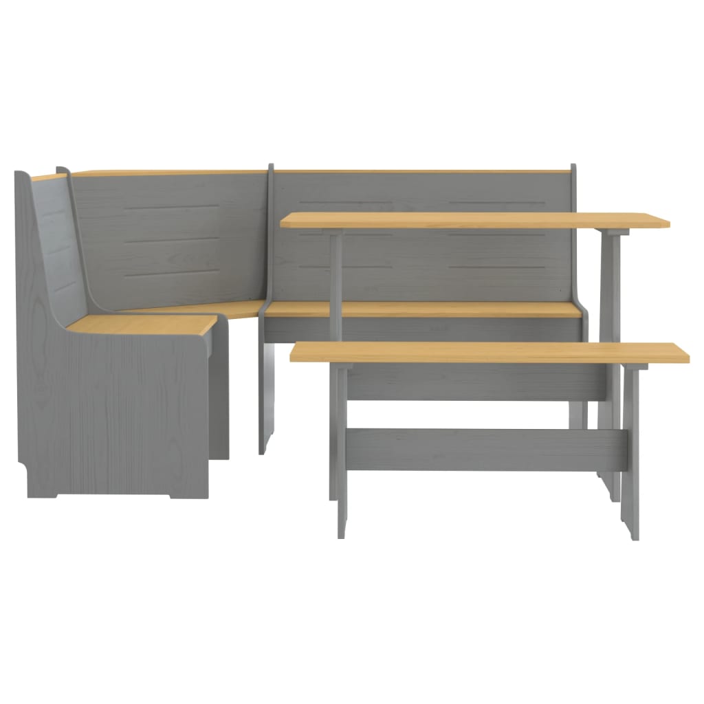 vidaXL 3 Piece Dining Set Honey Brown and Grey Solid Wood Pine