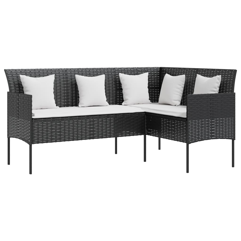 vidaXL 5-delige Loungeset met kussens L-vormig poly rattan zwart afbeelding