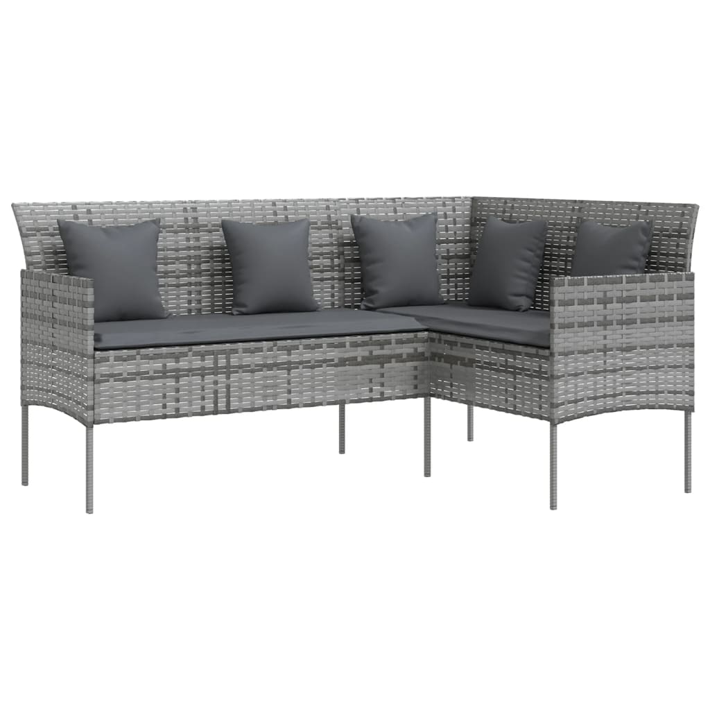 vidaXL 5-delige Loungeset met kussens L-vormig poly rattan grijs afbeelding