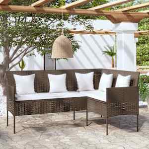 Kavč L-oblike z blazinami poli ratan rjave barve