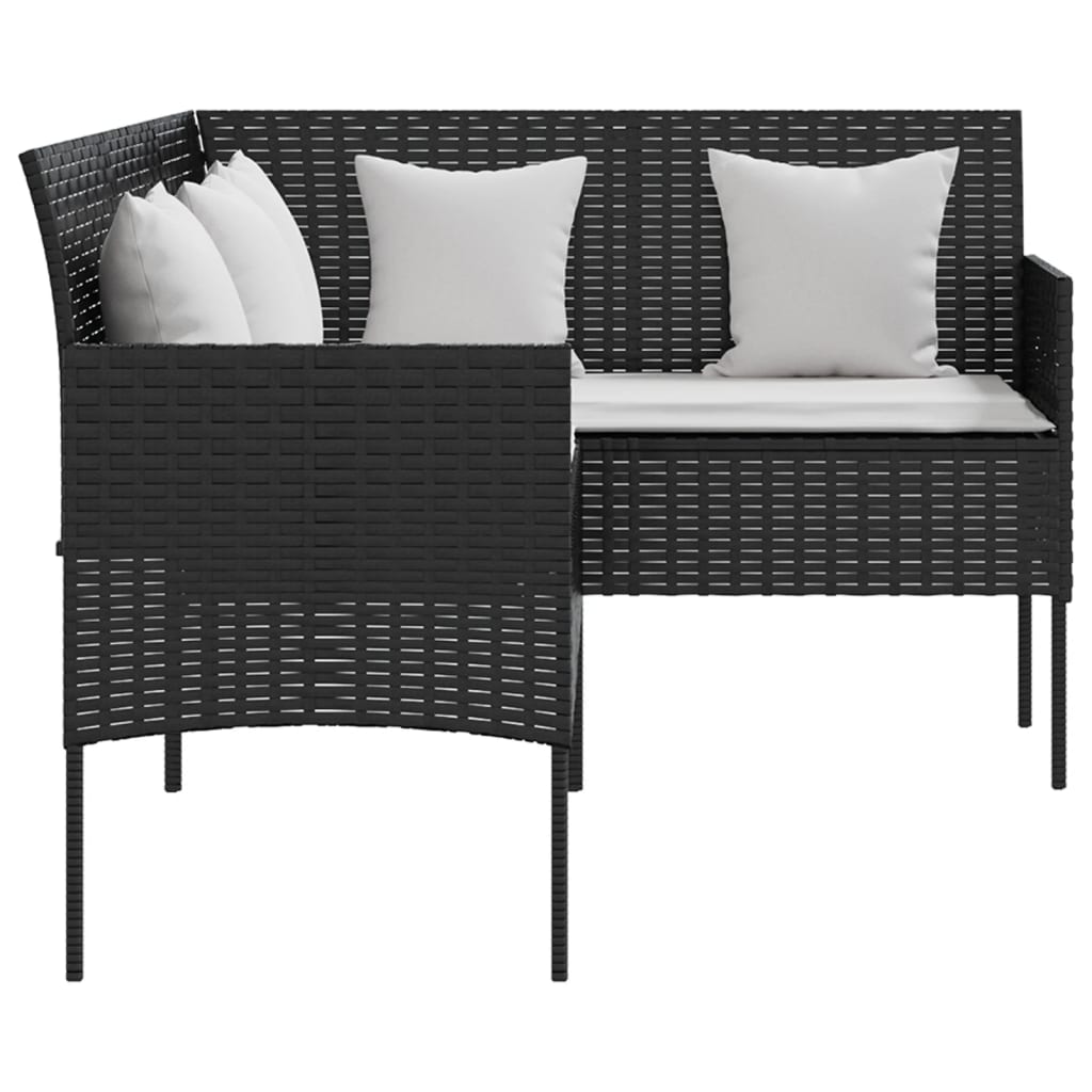 Fekete polyrattan L-alakú kanapé párnákkal 