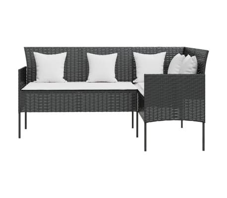 vidaXL Sofá formato em L com almofadões vime PE preto