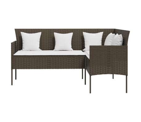 vidaXL L-shaped Couch Sofa with Cushions Poly Rattan Brown
