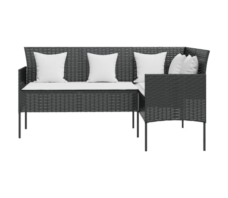 vidaXL Sofa L-formet med puter polyrotting svart